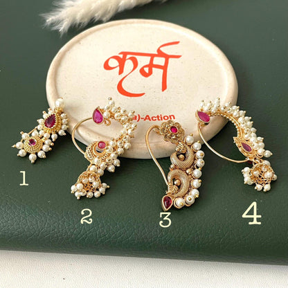 Maharashtrian Nath Nose Pin: Gold Plated Indian Jewelry