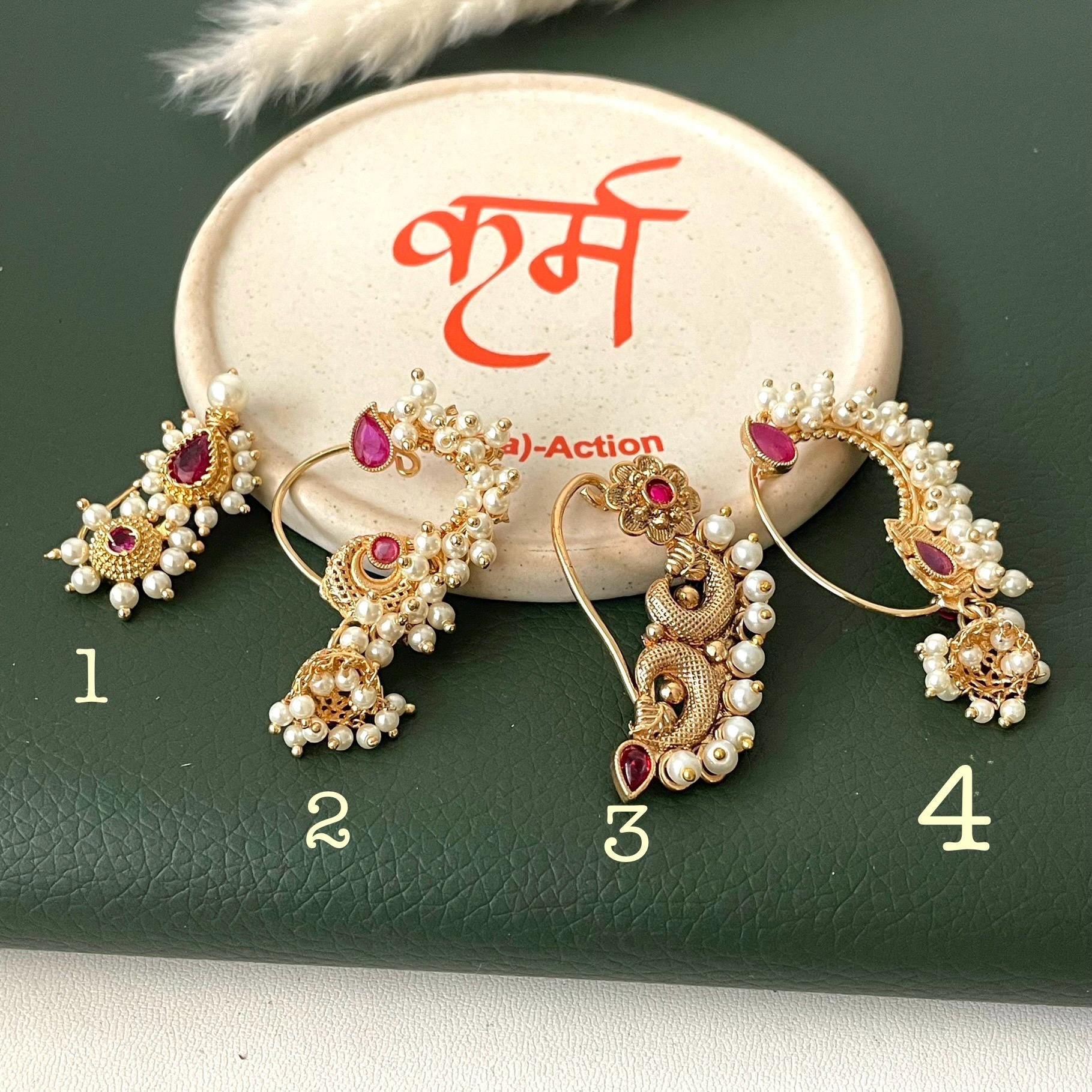 Maharashtrian Nath Nose Pin: Gold Plated Indian Jewelry