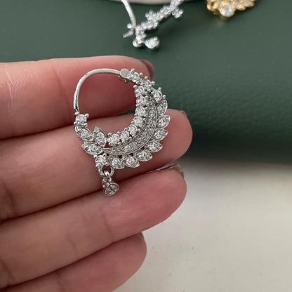 Gold & Rhodium Plated Cubic Zirconia Nath - Pierced Nose Ring