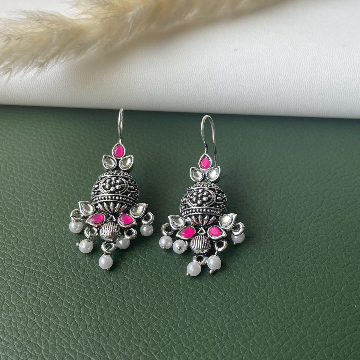 Oxidised multicolor dangling earrings