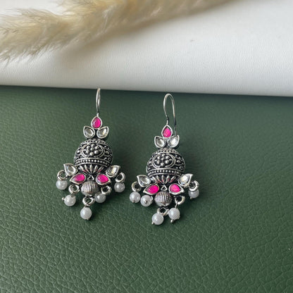 Oxidised multicolor dangling earrings