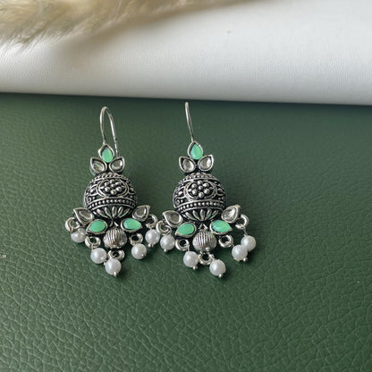 Oxidised multicolor dangling earrings
