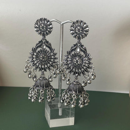 Long lightweight Oxidised jhumkis