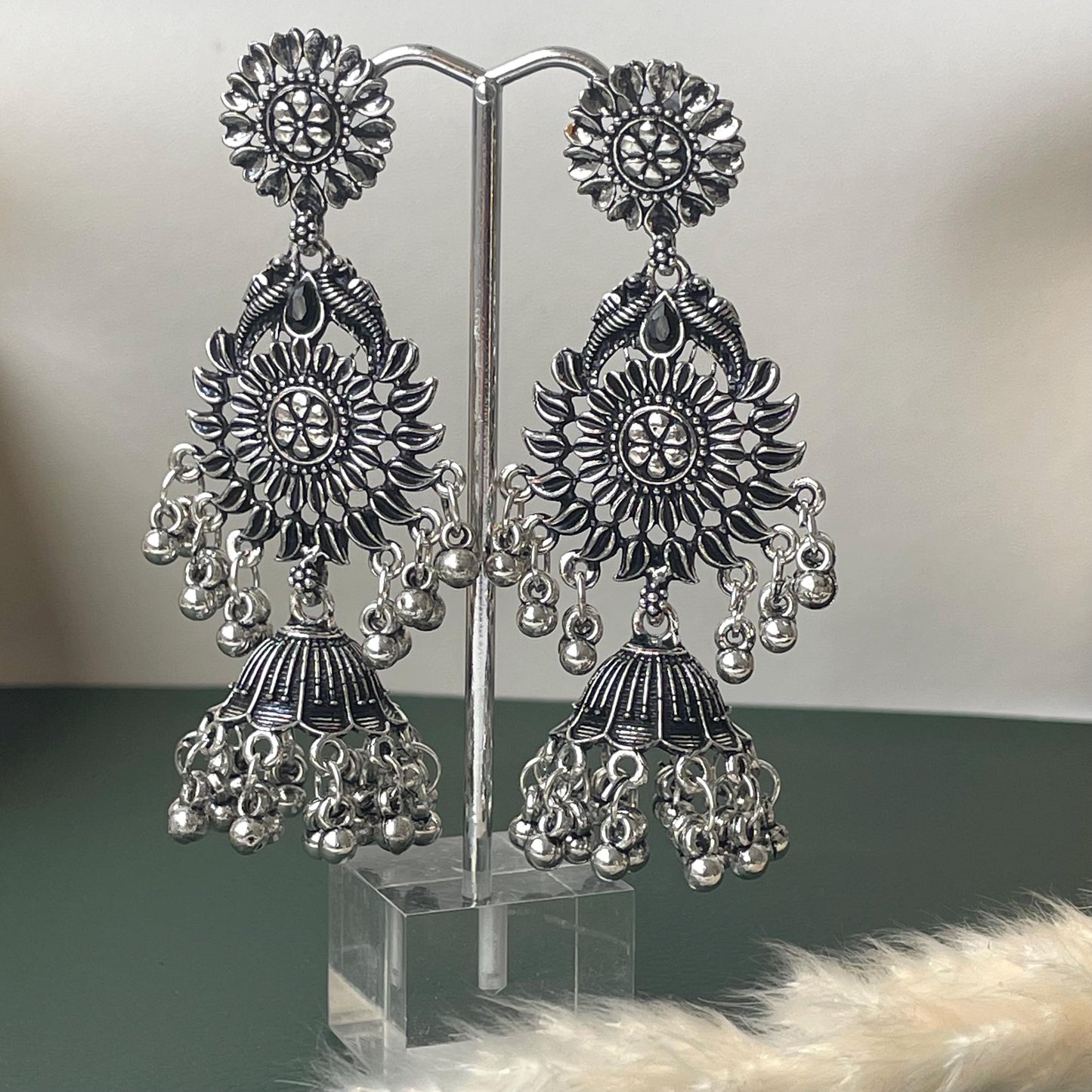 Long lightweight Oxidised jhumkis