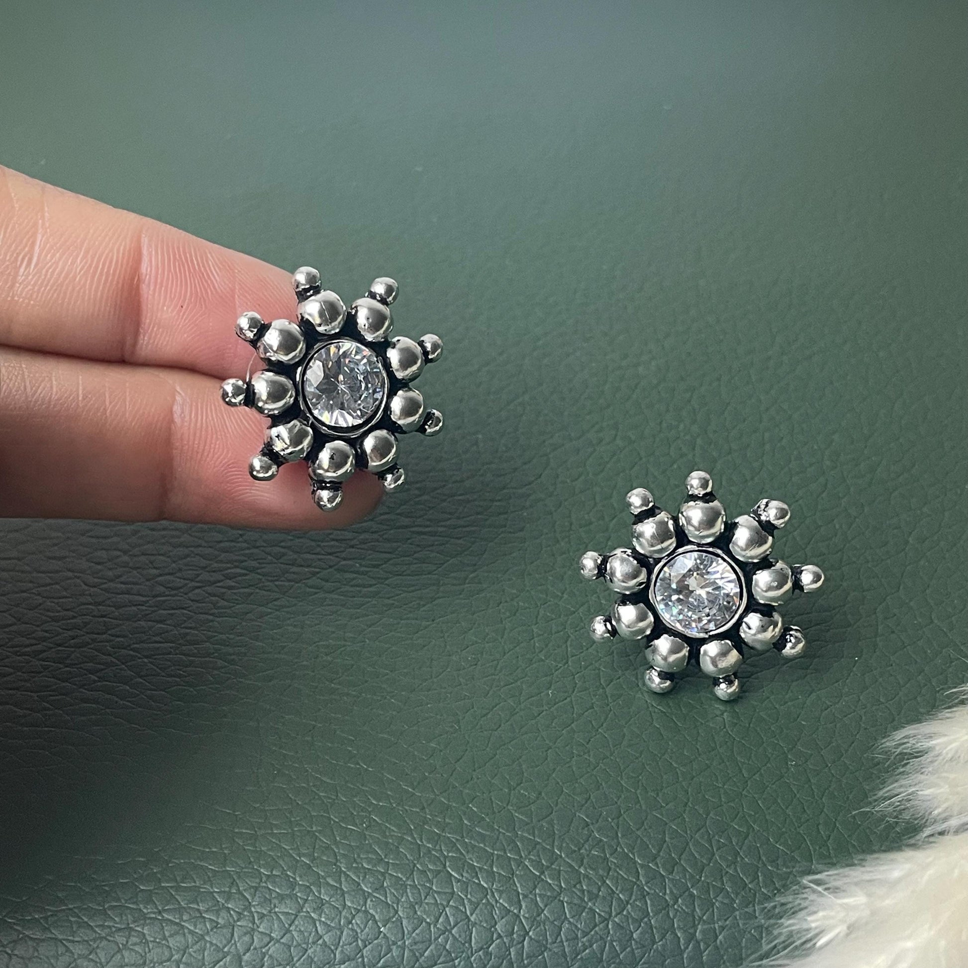 Kemp Stud Earrings: Silver Lookalike, Indian Oxidized Jewelry