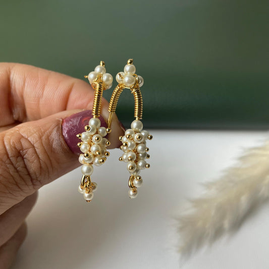 Maharashtrian Bugadi Earrings: Moti, CZ Ruby, Pearl Clip-Ons