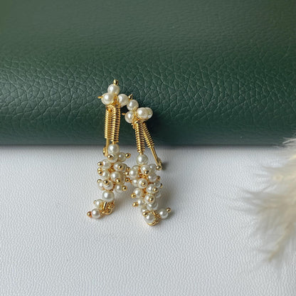 Maharashtrian Bugadi Earrings: Moti, CZ Ruby, Pearl Clip-Ons