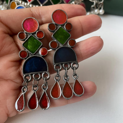 Oxidized Multicolor Hasli Set: Navratri Garba Choker & Earrings