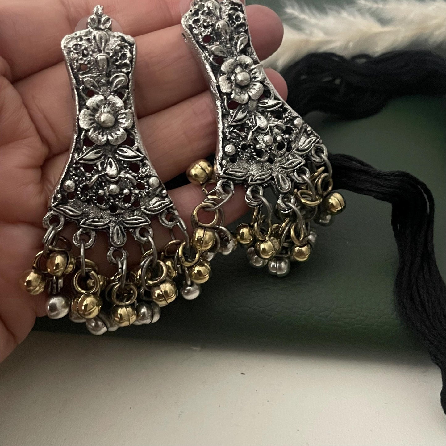 Dual tone choker | Black Oxidised ghungaroo necklace with earrings | Bollywood Jewelry