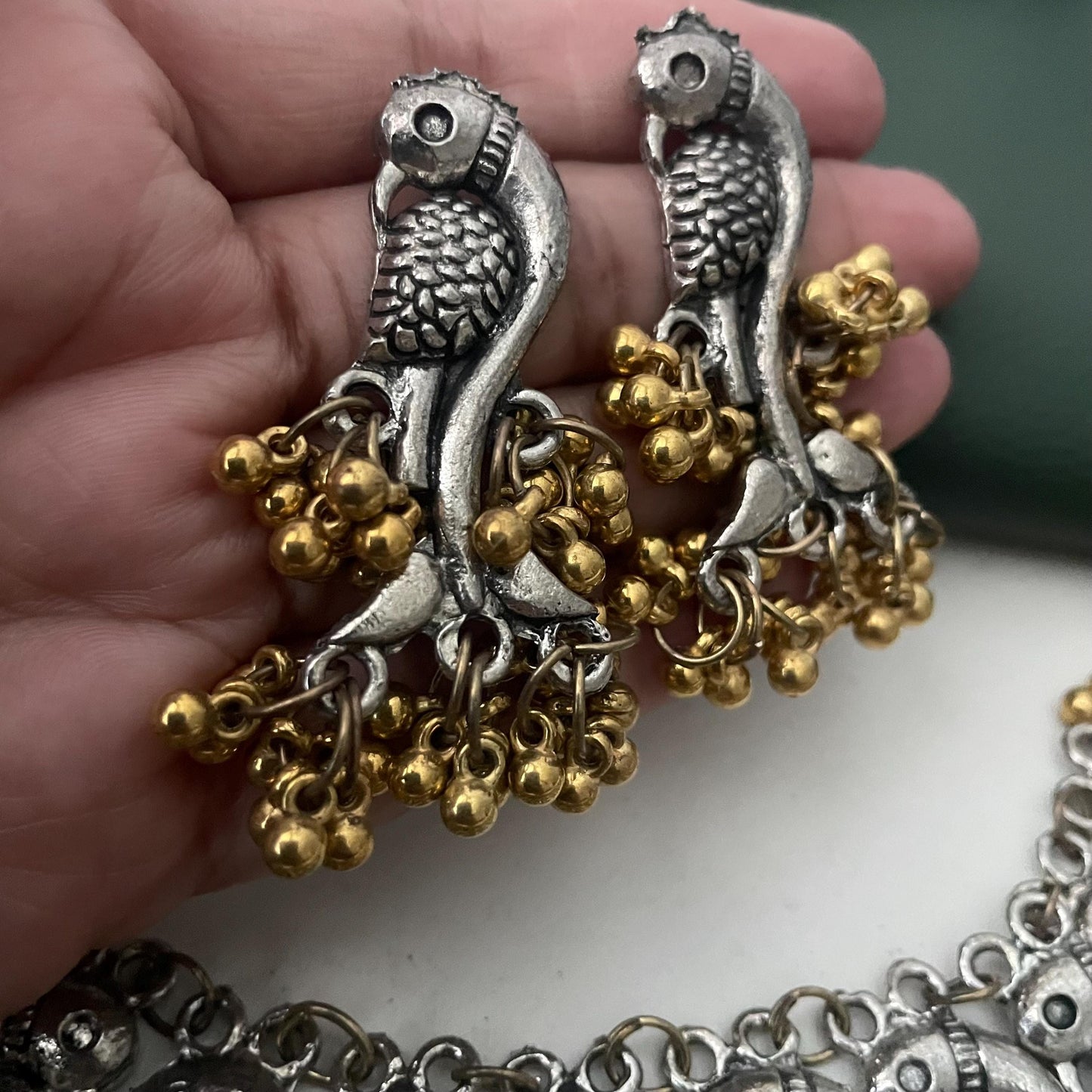 Dual tone choker | Black Oxidised ghungaroo necklace with earrings | Bollywood Jewelry