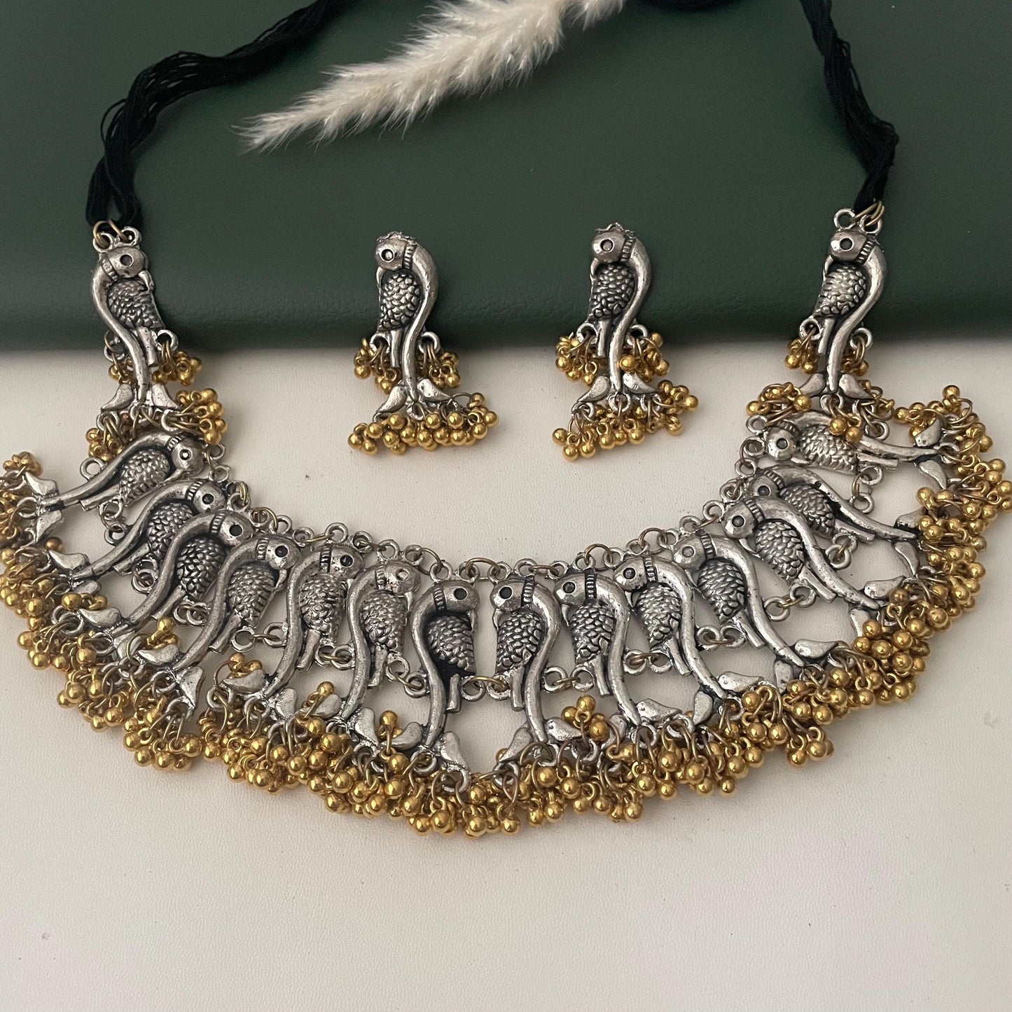 Dual tone choker | Black Oxidised ghungaroo necklace with earrings | Bollywood Jewelry