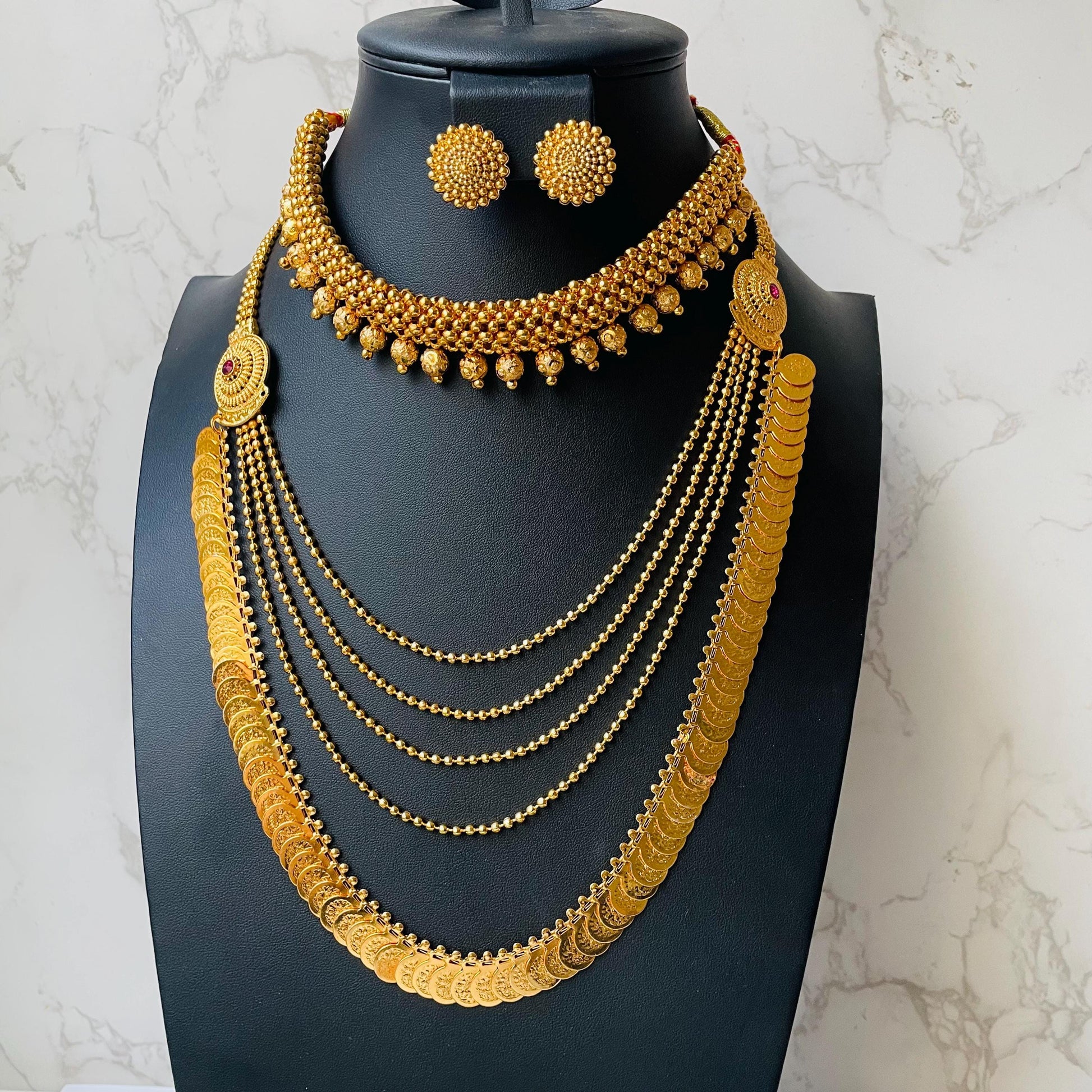 Maharashtrian fancy gadhi thushi with earrings| Long fancy putli haar or coin necklace