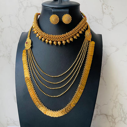 Maharashtrian fancy gadhi thushi with earrings| Long fancy putli haar or coin necklace