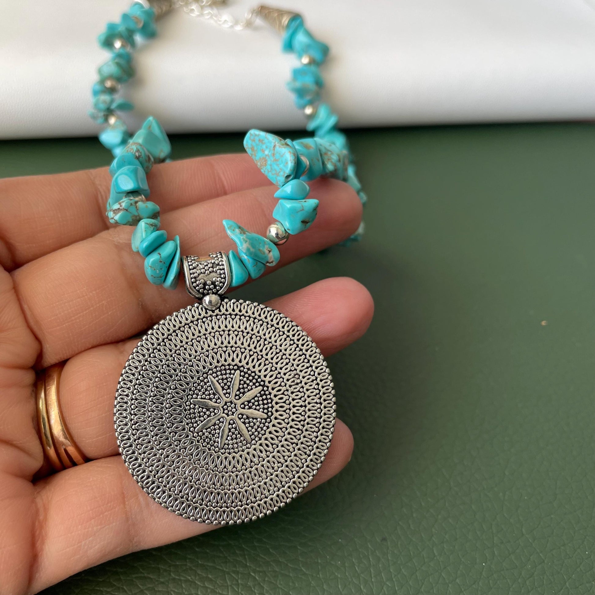 Multicolored Oxidised pendant gemstone chip irregular shaped necklace set