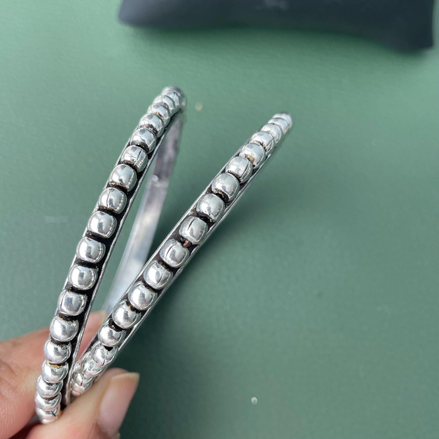 Oxidized Silver Look Bangle Set: Weighted Metal Bangles, Set of 4