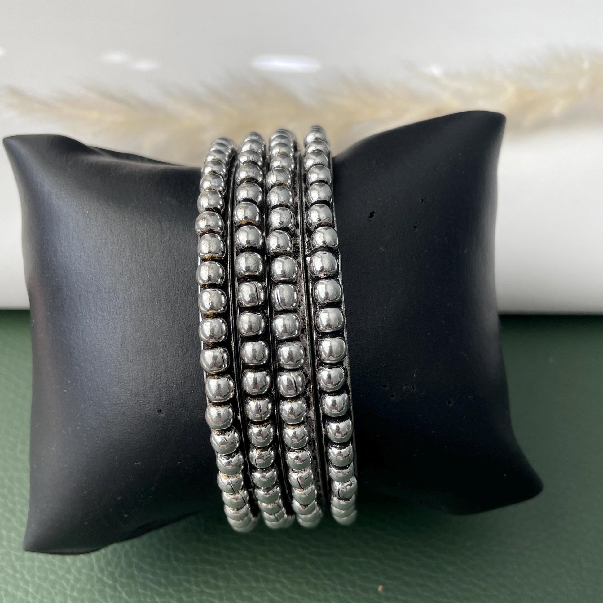 Oxidized Silver Look Bangle Set: Weighted Metal Bangles, Set of 4
