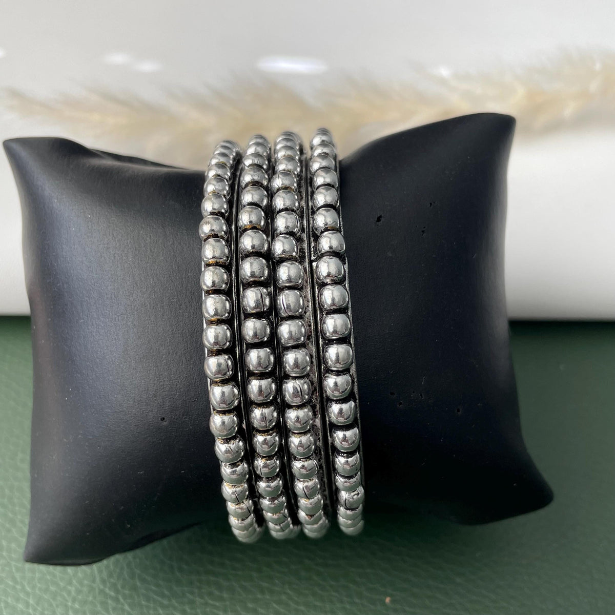 Oxidized Silver Look Bangle Set: Weighted Metal Bangles, Set of 4
