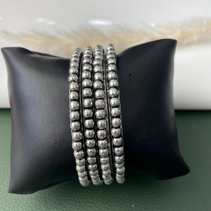 Oxidized Silver Look Bangle Set: Weighted Metal Bangles, Set of 4
