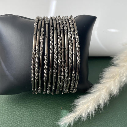 Nysaa Oxidised black metal bangles set of 12