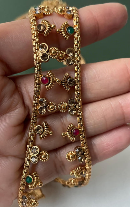 Gold Plated Kamarpatta Waist Belt: Adjustable Saree Belly Chain