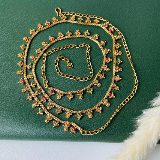 Gold Plated Kamarpatta Waist Belt: Adjustable Saree Belly Chain