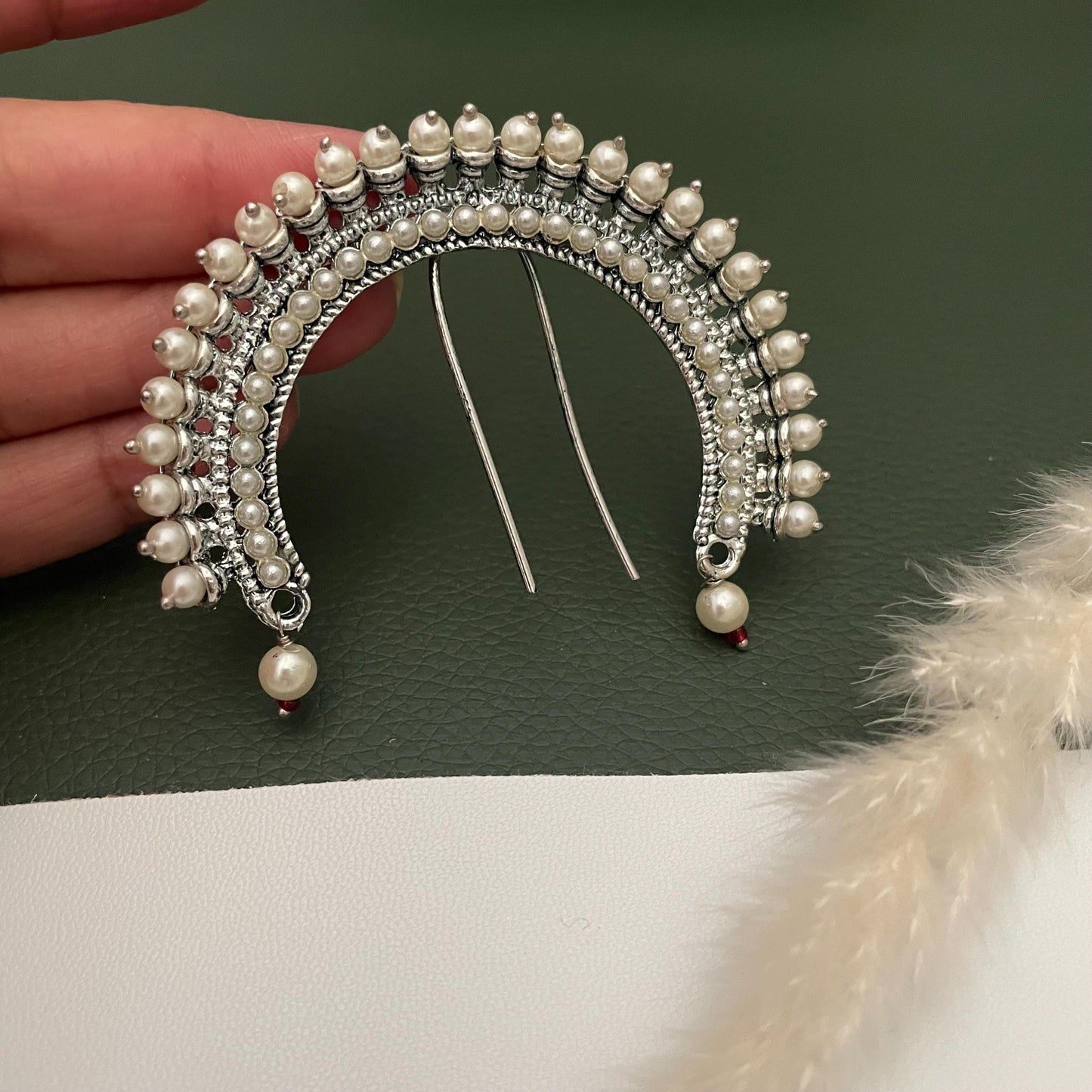 Oxidized Pearl Hair Bun Accessory: Maharashtrian Juda Khopa