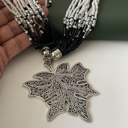 Nysaa original black beads big pendant Oxidised necklace