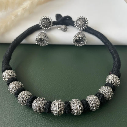 Oxidized Thread Necklace: Indian Bollywood Jewelry, Adjustable Length