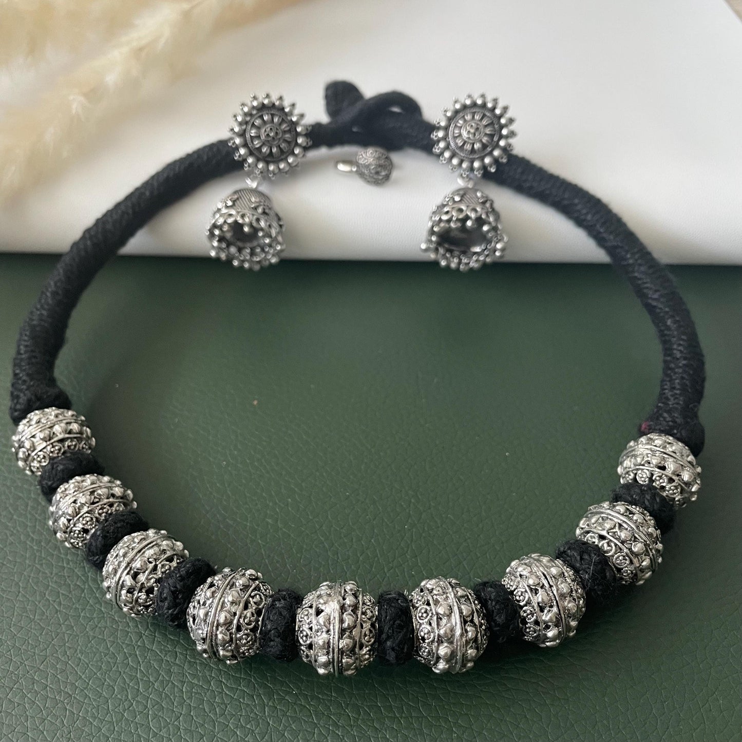 Oxidized Thread Necklace: Indian Bollywood Jewelry, Adjustable Length