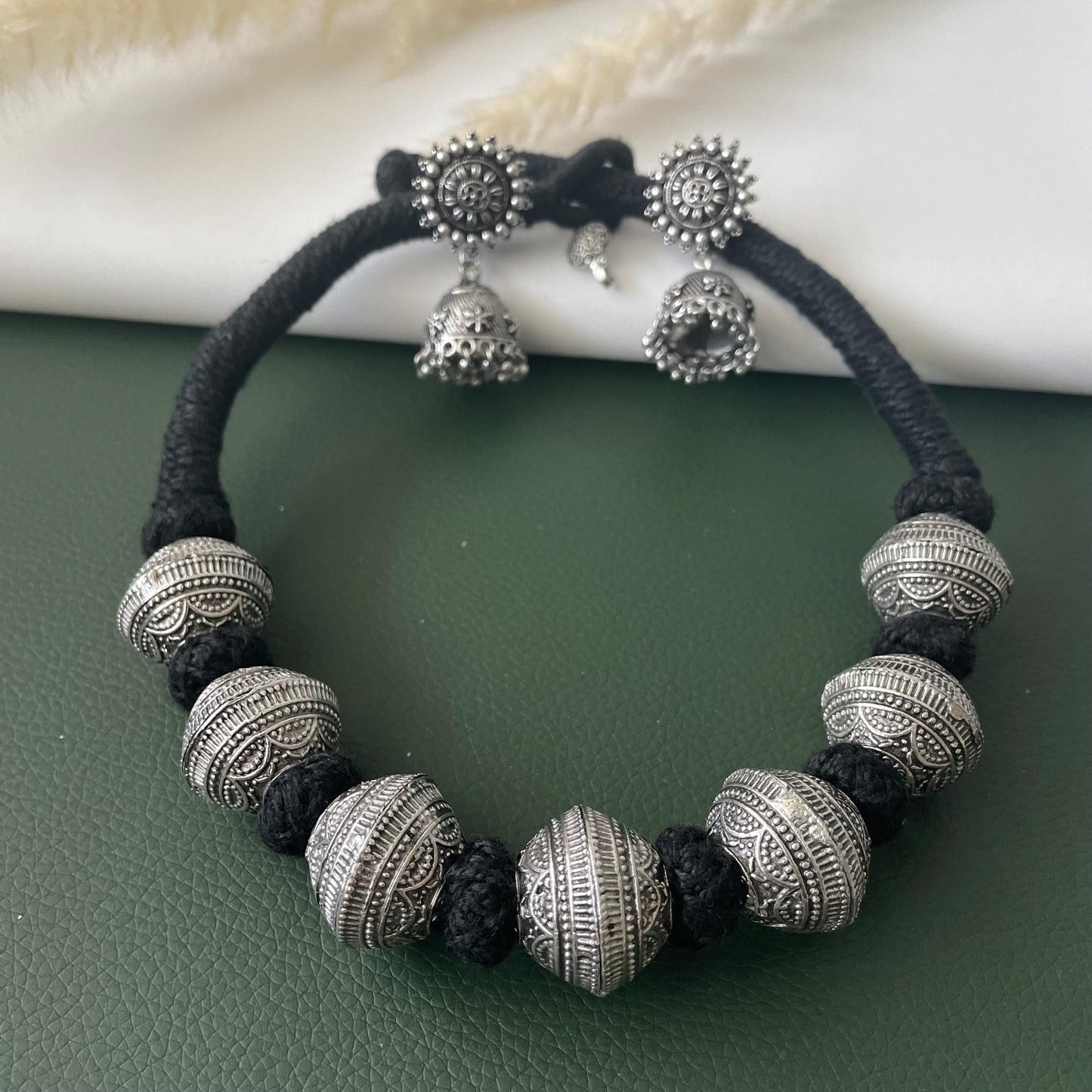 Oxidized Thread Necklace: Indian Bollywood Jewelry, Adjustable Length