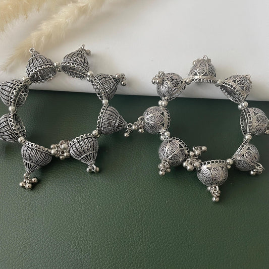 Oxidised ghungaroo openable bangles multiple pattern