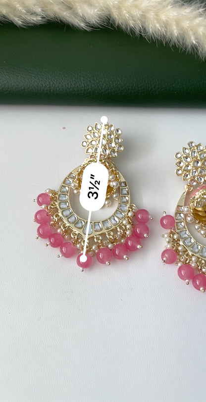 Pink Minakari Pearl Jhumka Earrings: Indian Bollywood Jewelry