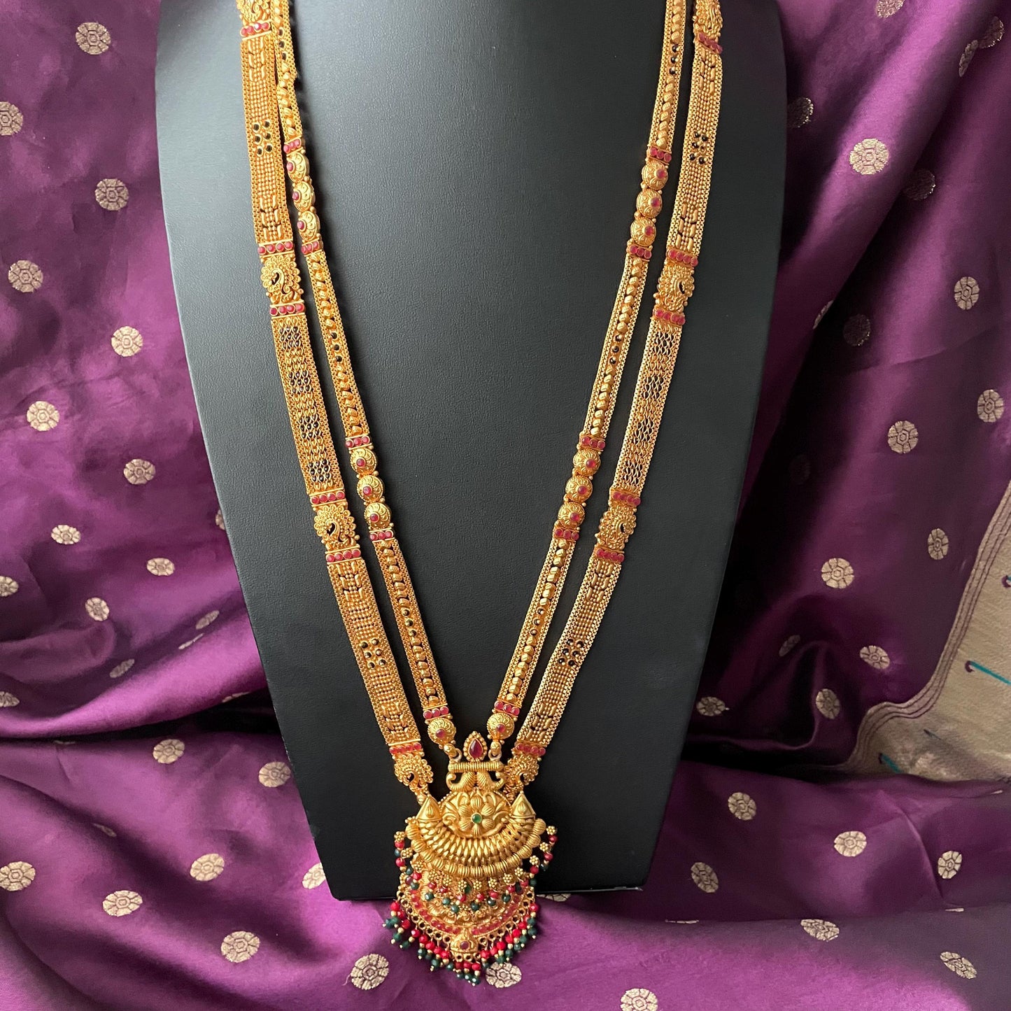 Gold Plated Mangalsutra Necklace: Black Beads, Saree Jewelry