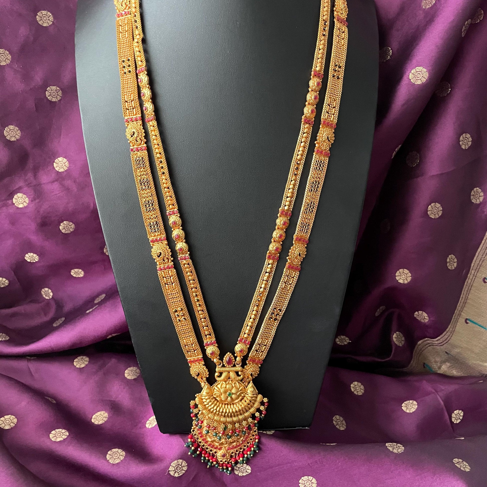 Gold Plated Mangalsutra Necklace: Black Beads, Saree Jewelry