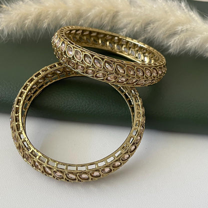 Mehandi Plated Kundan Bangles: LCT Stone Kangan