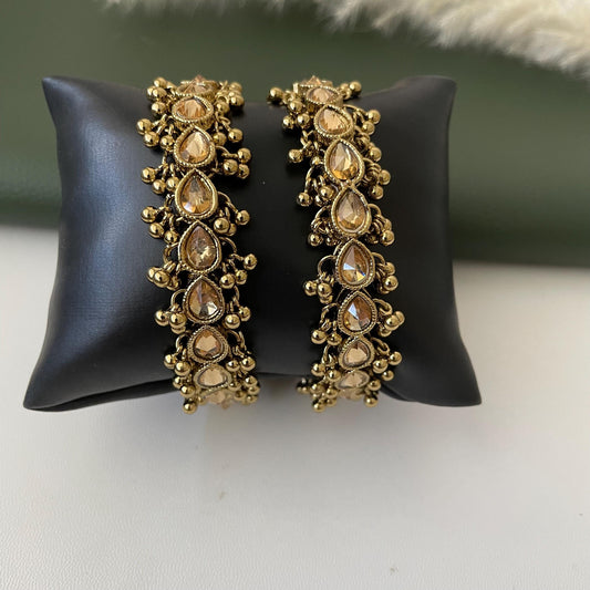 high quality kundan ghungaroo bangles in mehendi plating