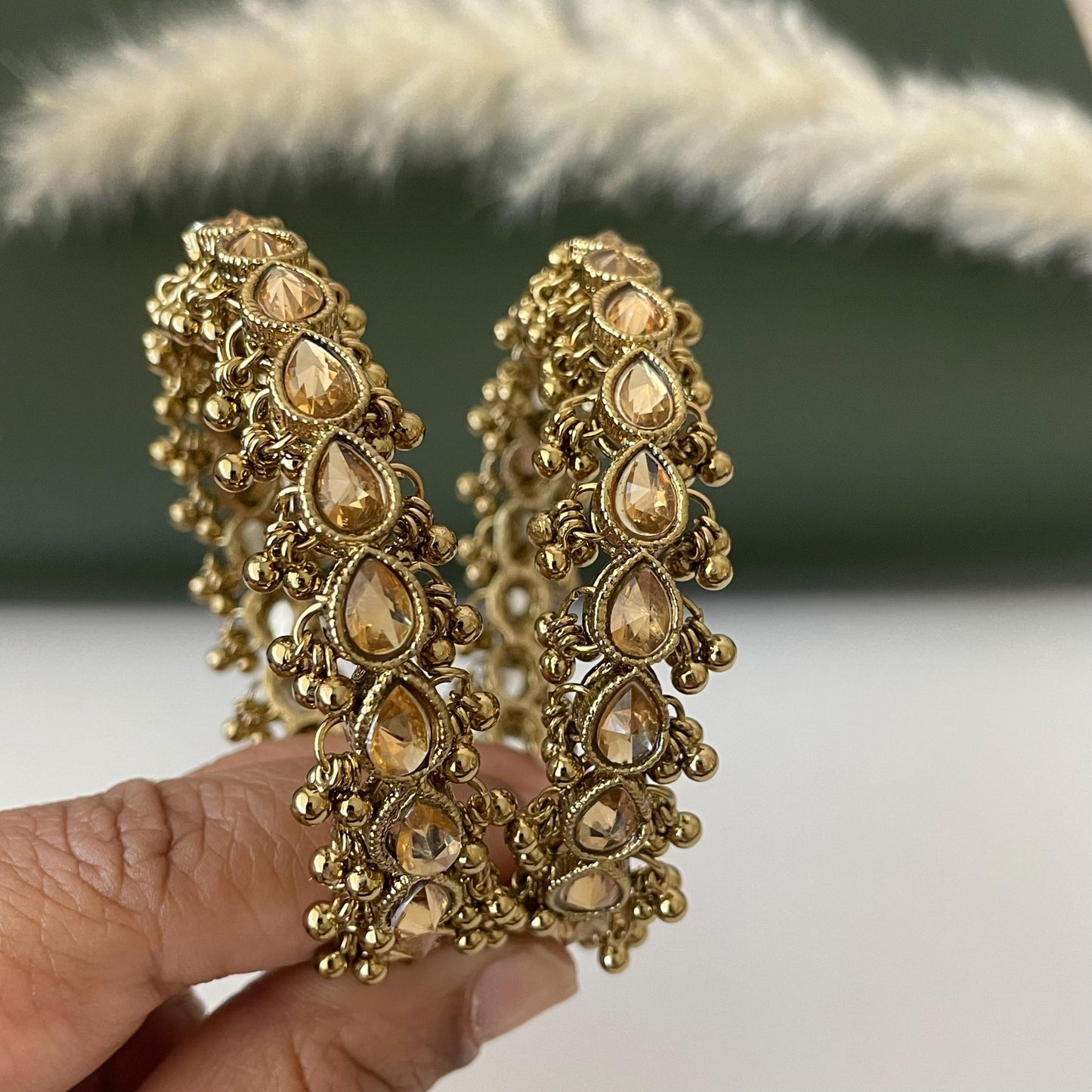 high quality kundan ghungaroo bangles in mehendi plating