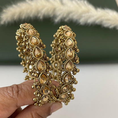 high quality kundan ghungaroo bangles in mehendi plating