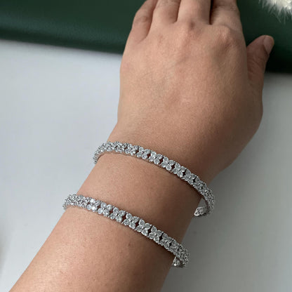 Rhodium Plated Cubic Zirconia Bangles Set of 2