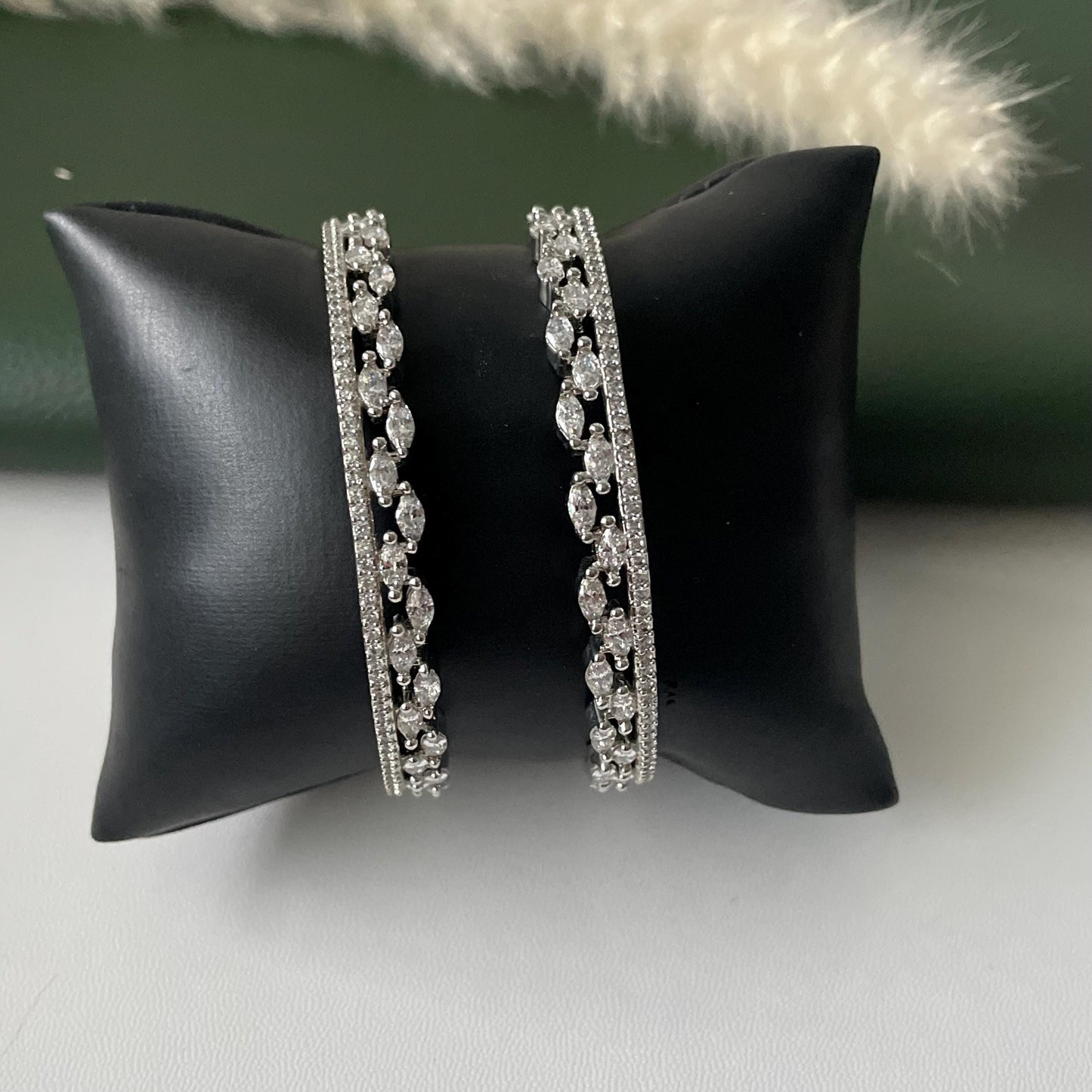 Rhodium Plated Cubic Zirconia Bangles Set of 2