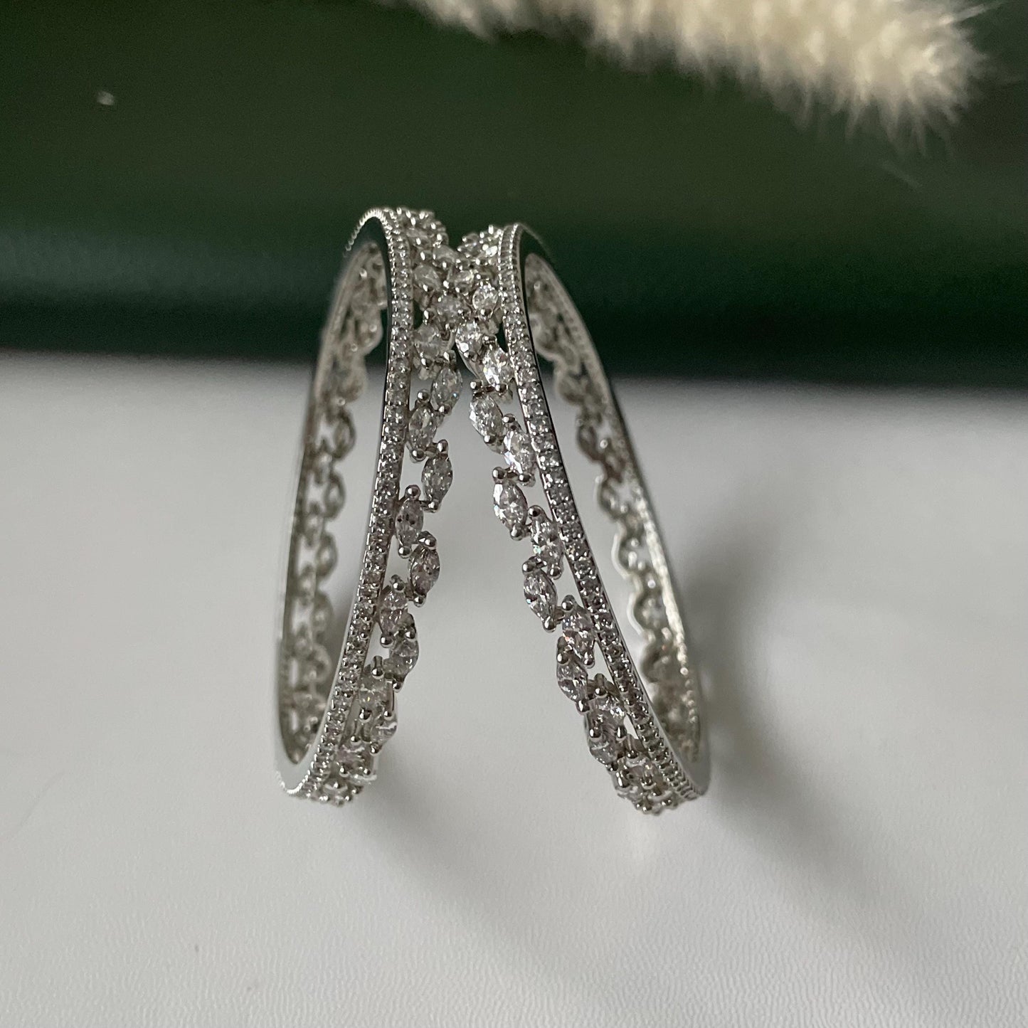 Rhodium Plated Cubic Zirconia Bangles Set of 2