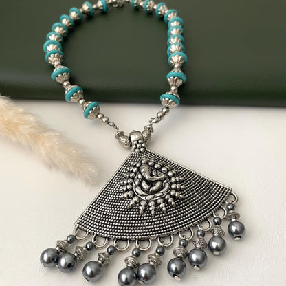 Nysaa Oxidised blue grey Ganapati pendent necklace