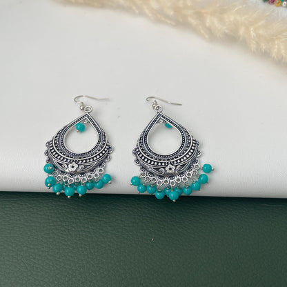 Oxidised colorful beads dangling earrings