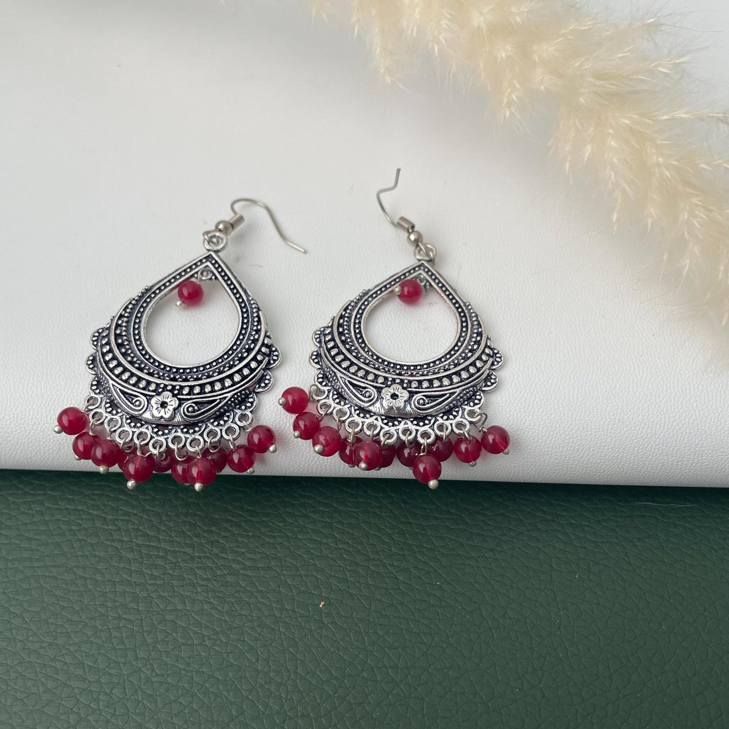 Oxidised colorful beads dangling earrings