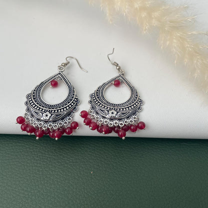 Oxidised colorful beads dangling earrings