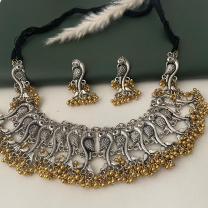 Dual tone choker | Black Oxidised ghungaroo necklace with earrings | Bollywood Jewelry