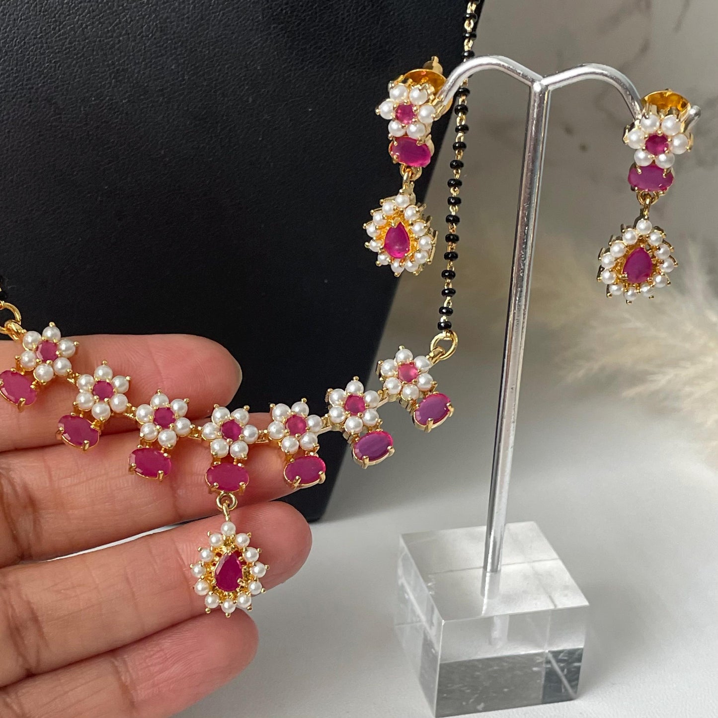 Maharashtrian style moti pearl mangalsutra with matching earrings