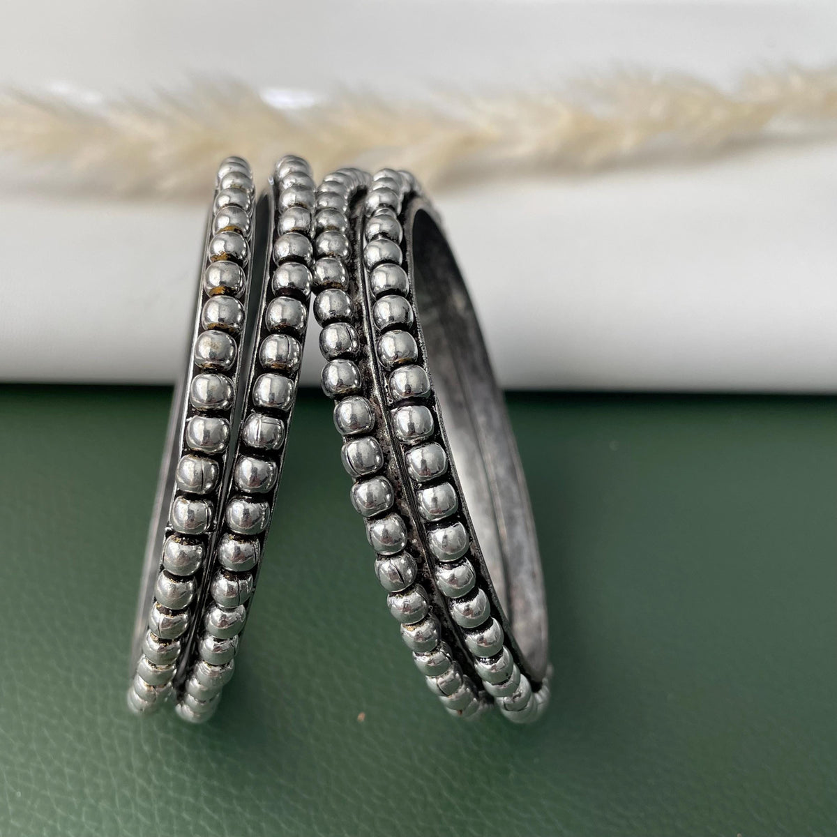 Oxidized Silver Look Bangle Set: Weighted Metal Bangles, Set of 4