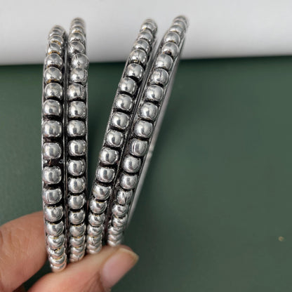 Oxidized Silver Look Bangle Set: Weighted Metal Bangles, Set of 4