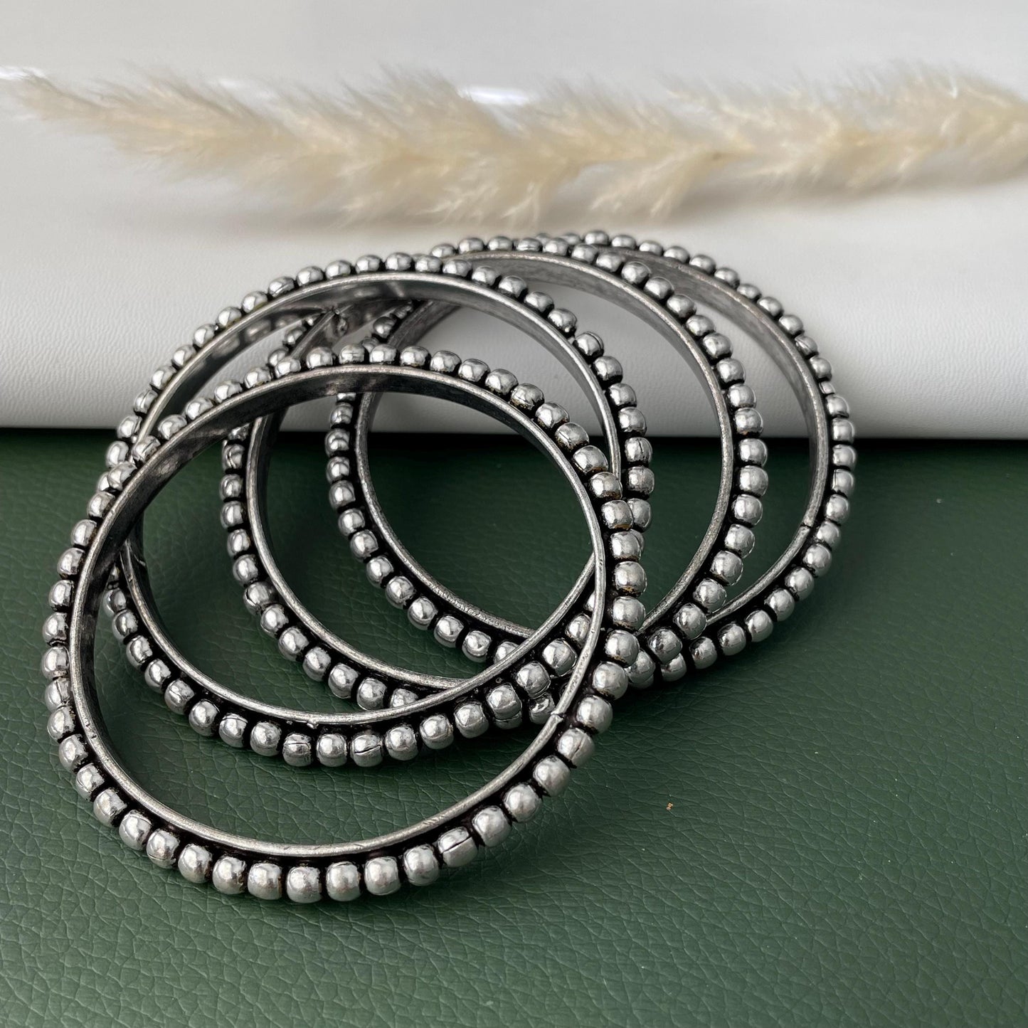 Oxidized Silver Look Bangle Set: Weighted Metal Bangles, Set of 4